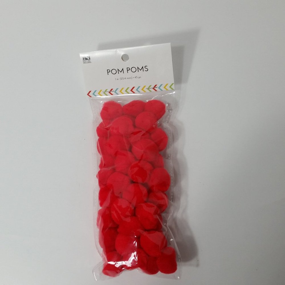 Red Craft Pom Poms 1 Inch (25.4mm) 180 Total